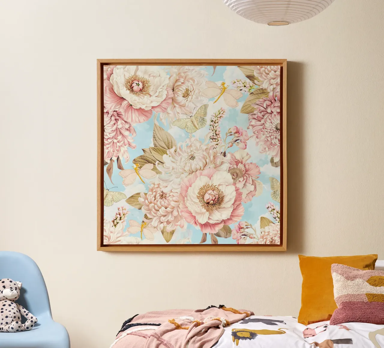 Vintage Pastel Blush Pioenrozen Bloementuin canvas met Baklijst van Flower Garden - Uta Naumann