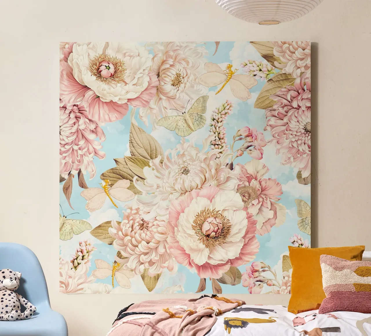 Vintage Pastel Blush Pioenrozen Bloementuin canvas met Baklijst van Flower Garden - Uta Naumann
