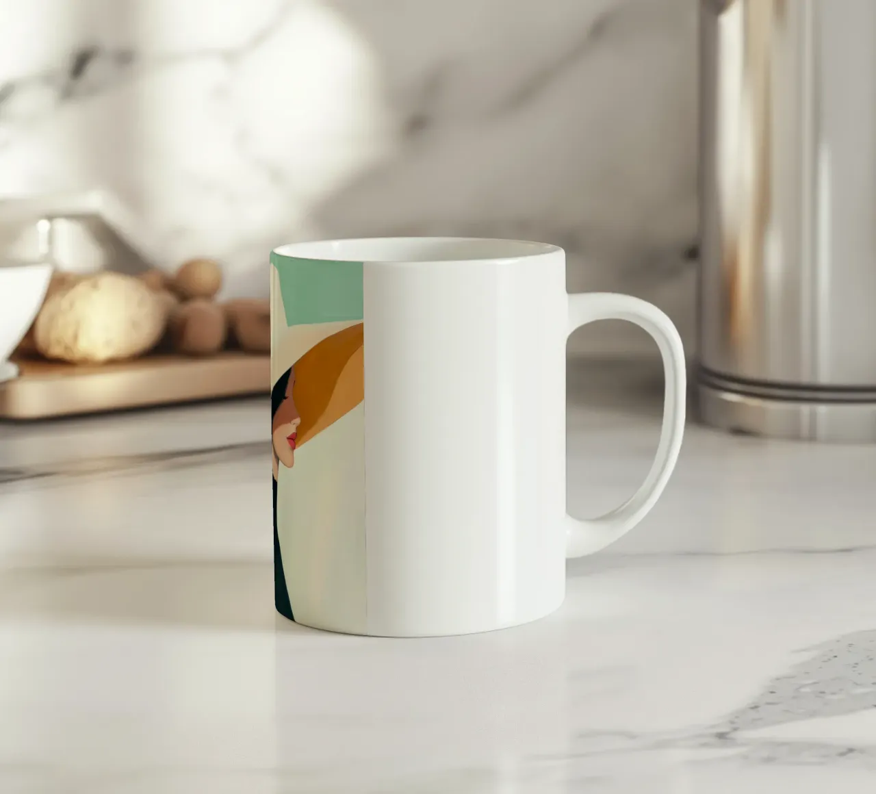 Signora con cappello bianco tazza in ceramica da Melloi Art Print