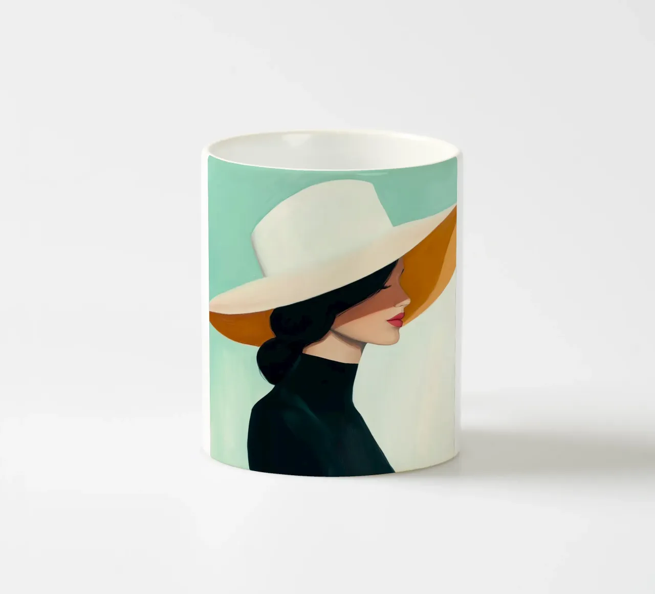 Signora con cappello bianco tazza in ceramica da Melloi Art Print