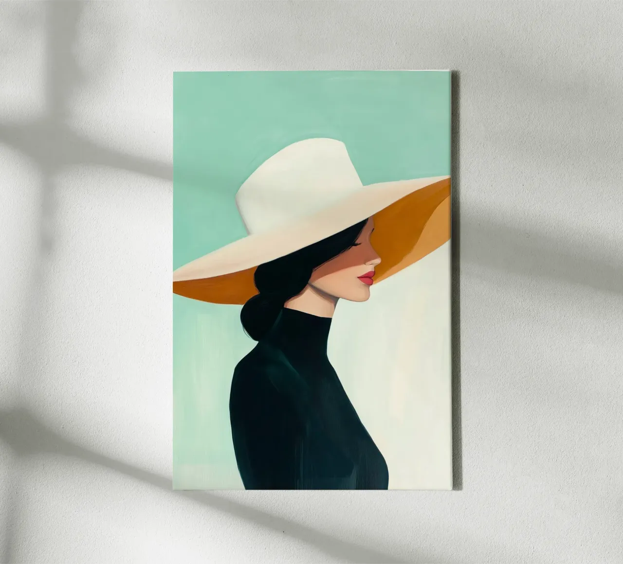 Signora con cappello bianco tela con Cornice a cassetta da Melloi Art Print