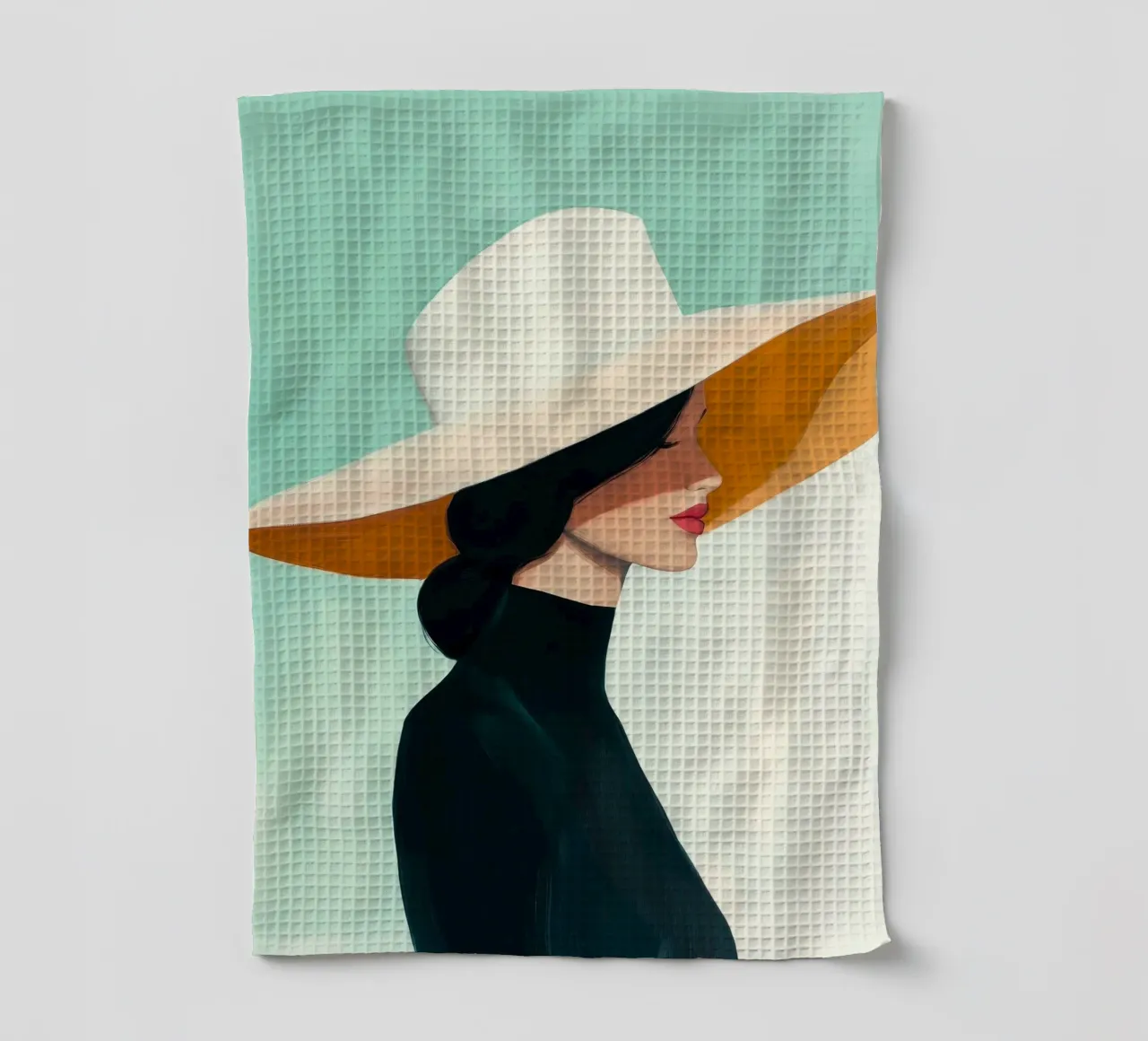 Signora con cappello bianco canovaccio da cucina da Melloi Art Print