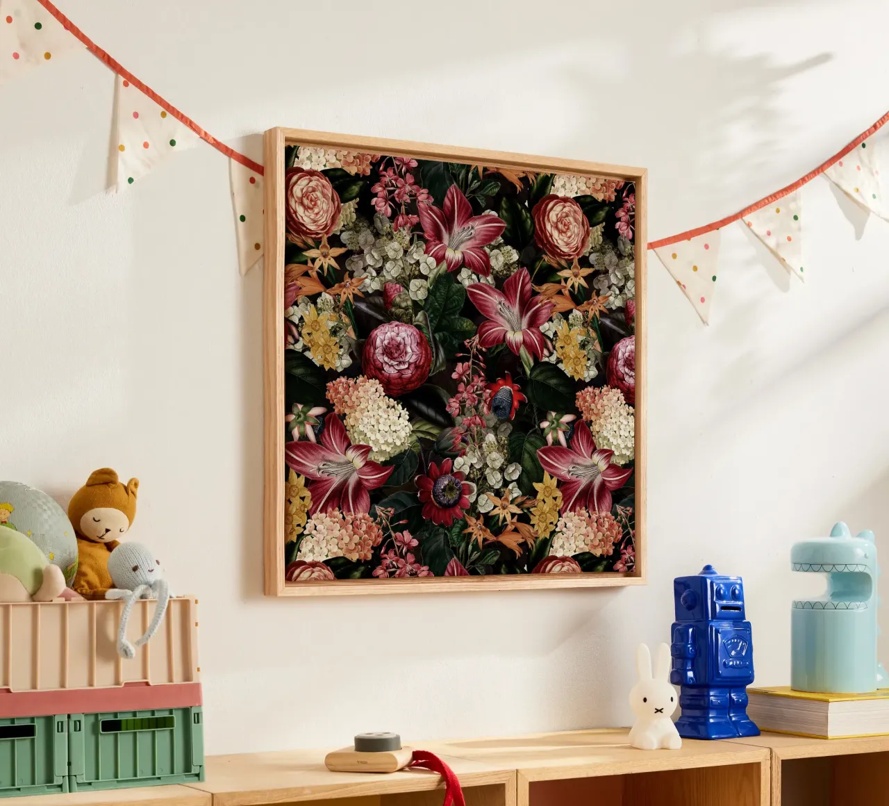 Vintage Nostalgische Donkere Middernacht Bloementuin canvas met Baklijst van Flower Garden - Uta Naumann