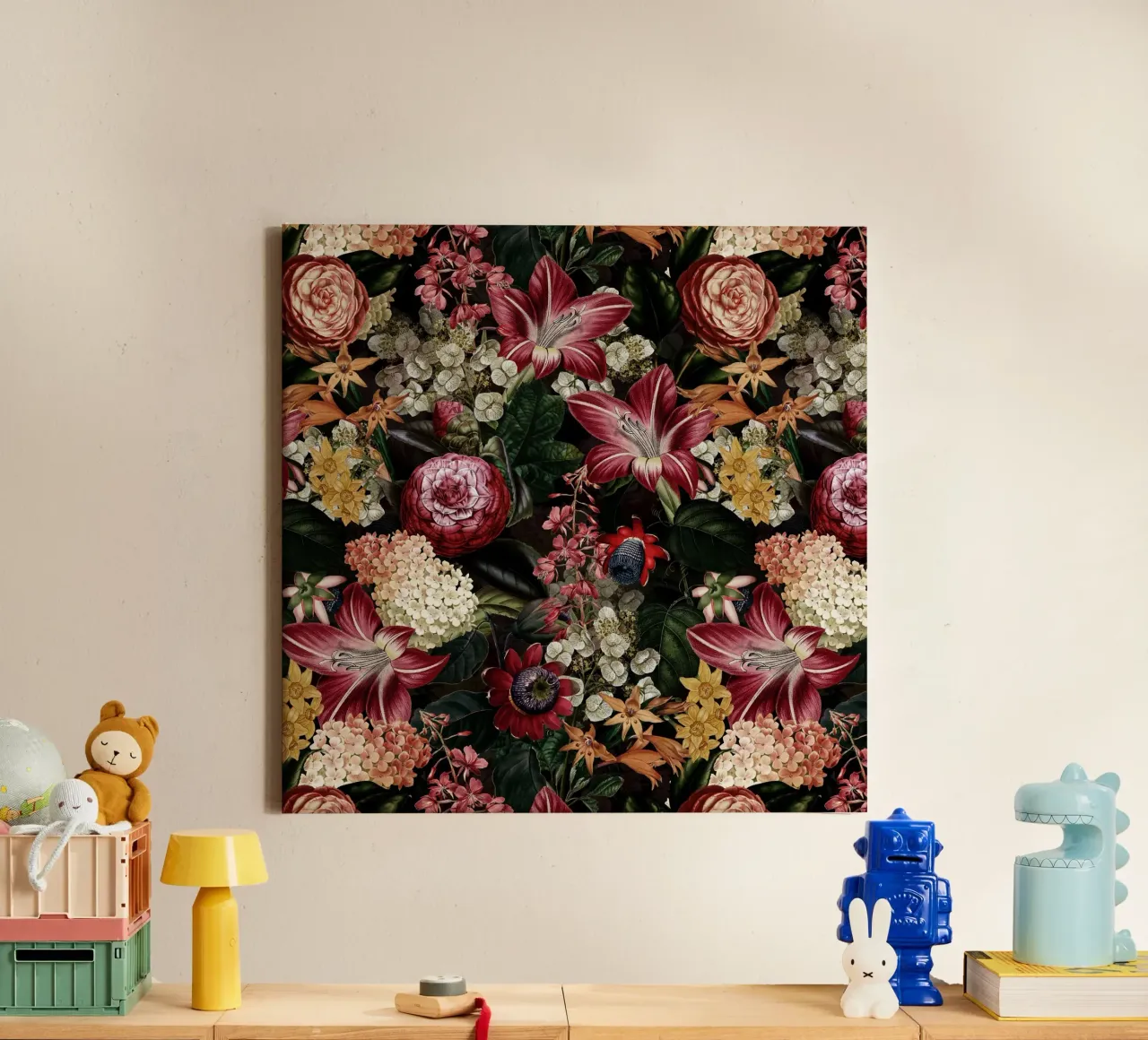 Vintage Nostalgische Donkere Middernacht Bloementuin canvas met Baklijst van Flower Garden - Uta Naumann