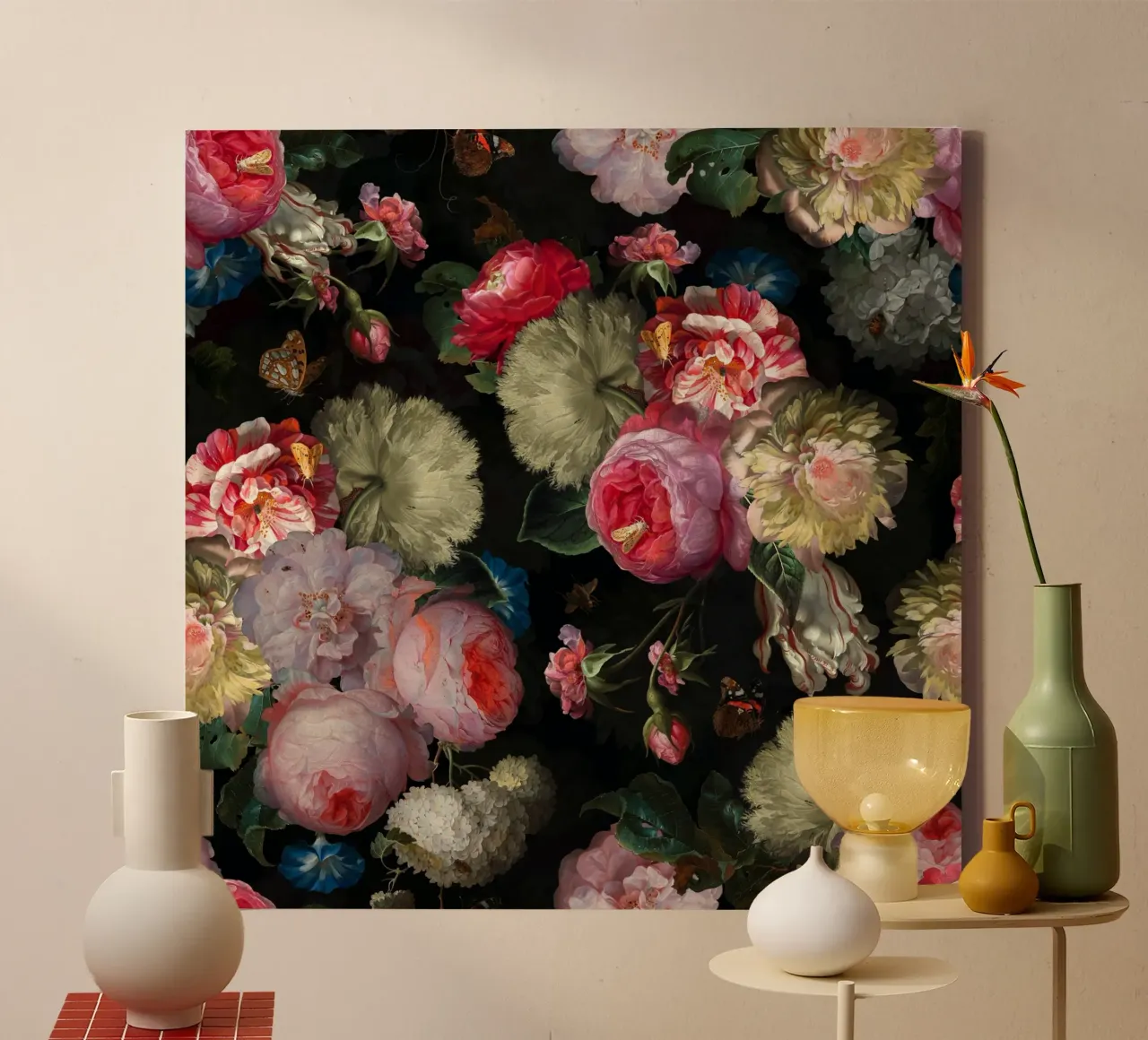 Mystieke donkere vintage barokke bloementuin canvas met Baklijst van Flower Garden - Uta Naumann