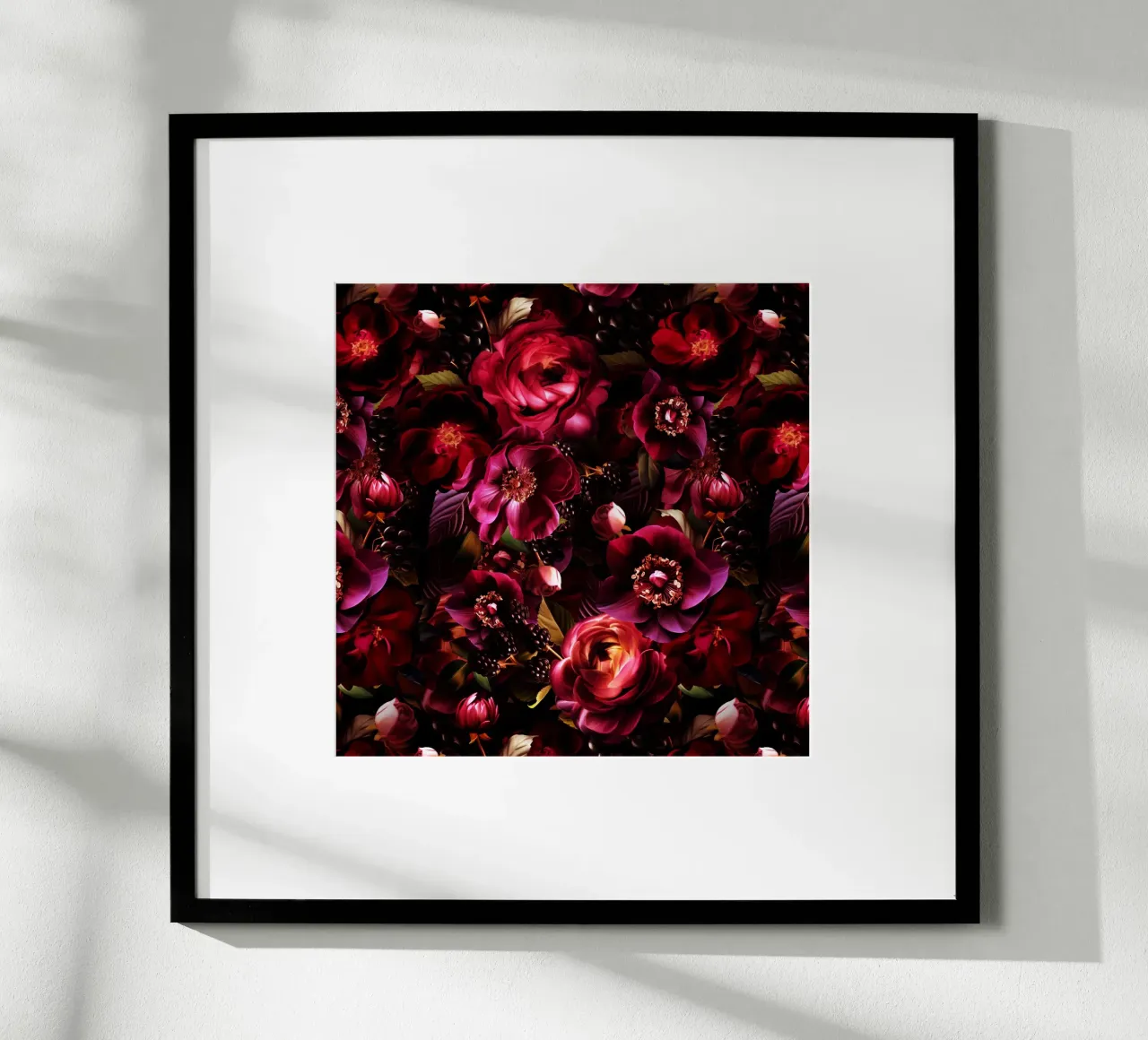 Anemoni scuri mistici vintage borgogna Rose bacche da giardino poster con telaio in legno da Flower Garden - Uta Naumann