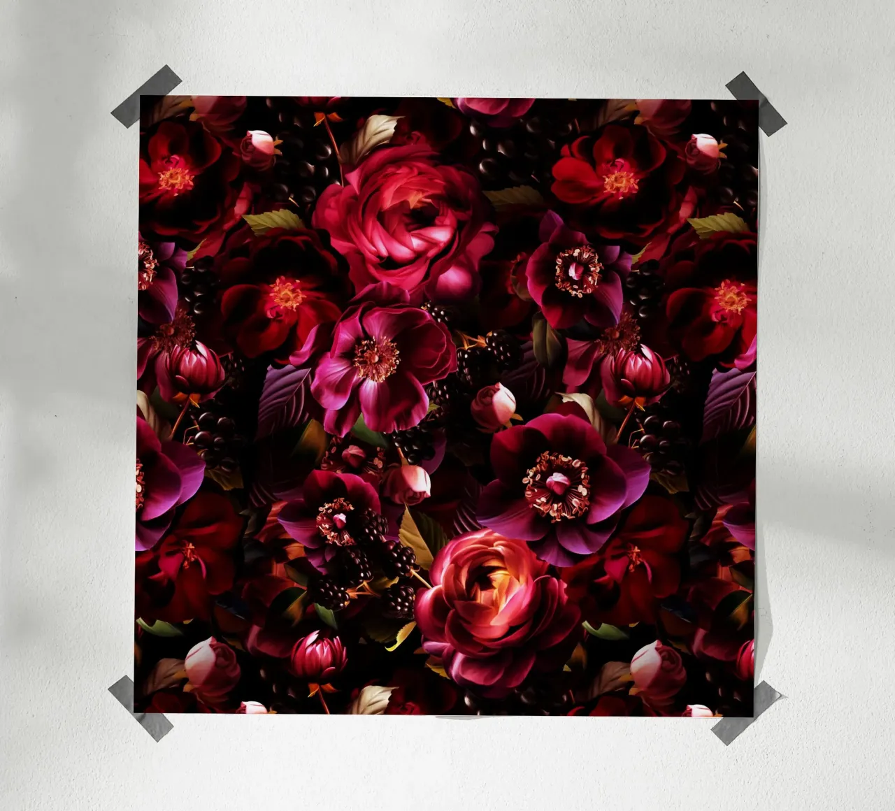 Anemoni scuri mistici vintage borgogna Rose bacche da giardino poster con telaio in legno da Flower Garden - Uta Naumann
