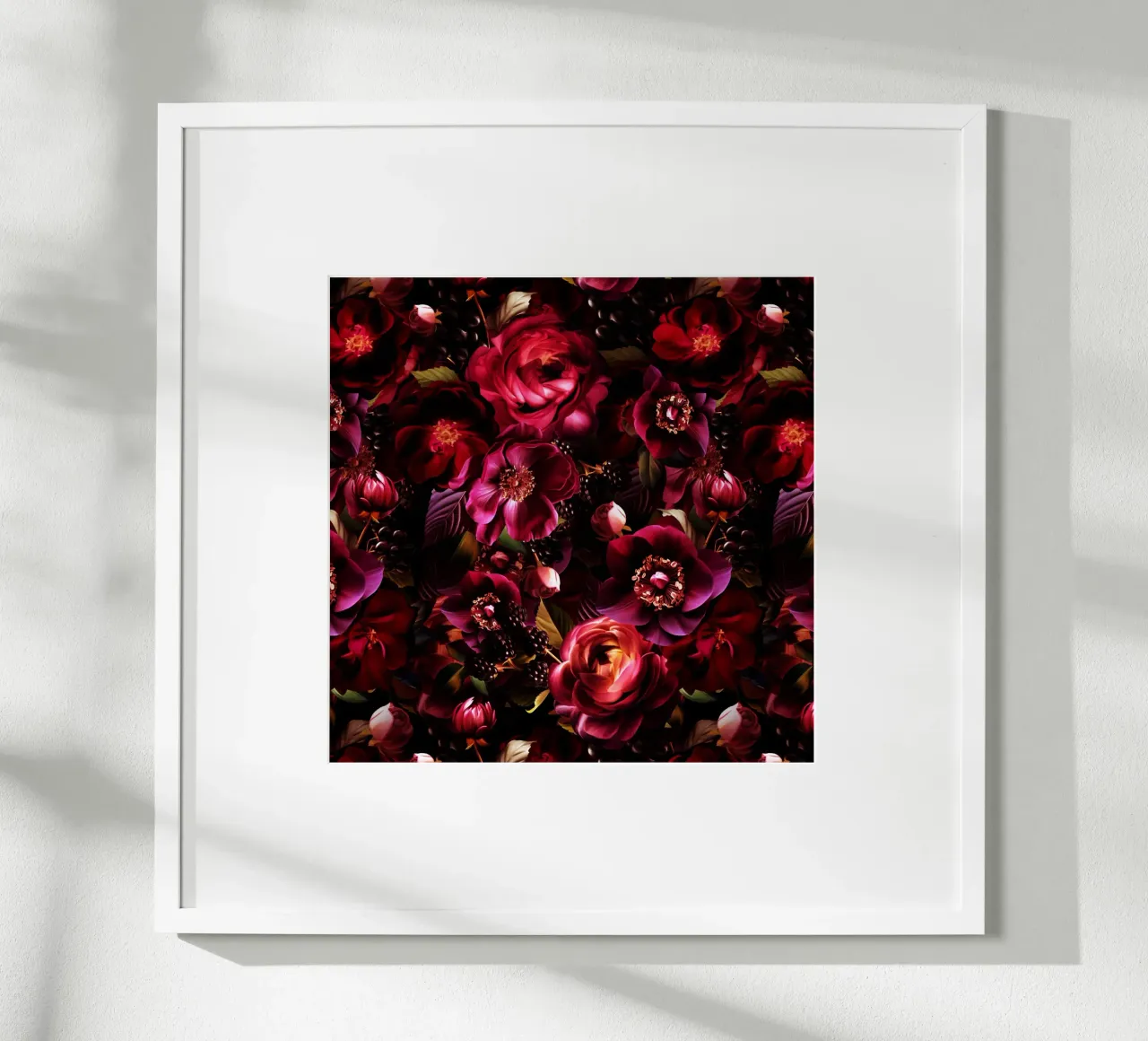Anemoni scuri mistici vintage borgogna Rose bacche da giardino poster con telaio in legno da Flower Garden - Uta Naumann