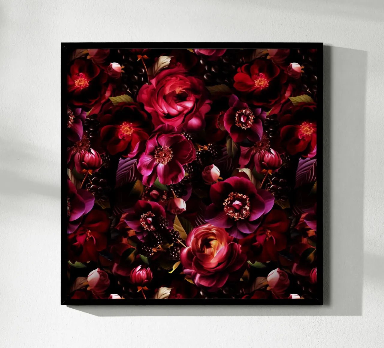 Anemoni scuri mistici vintage borgogna Rose bacche da giardino poster con telaio in legno da Flower Garden - Uta Naumann