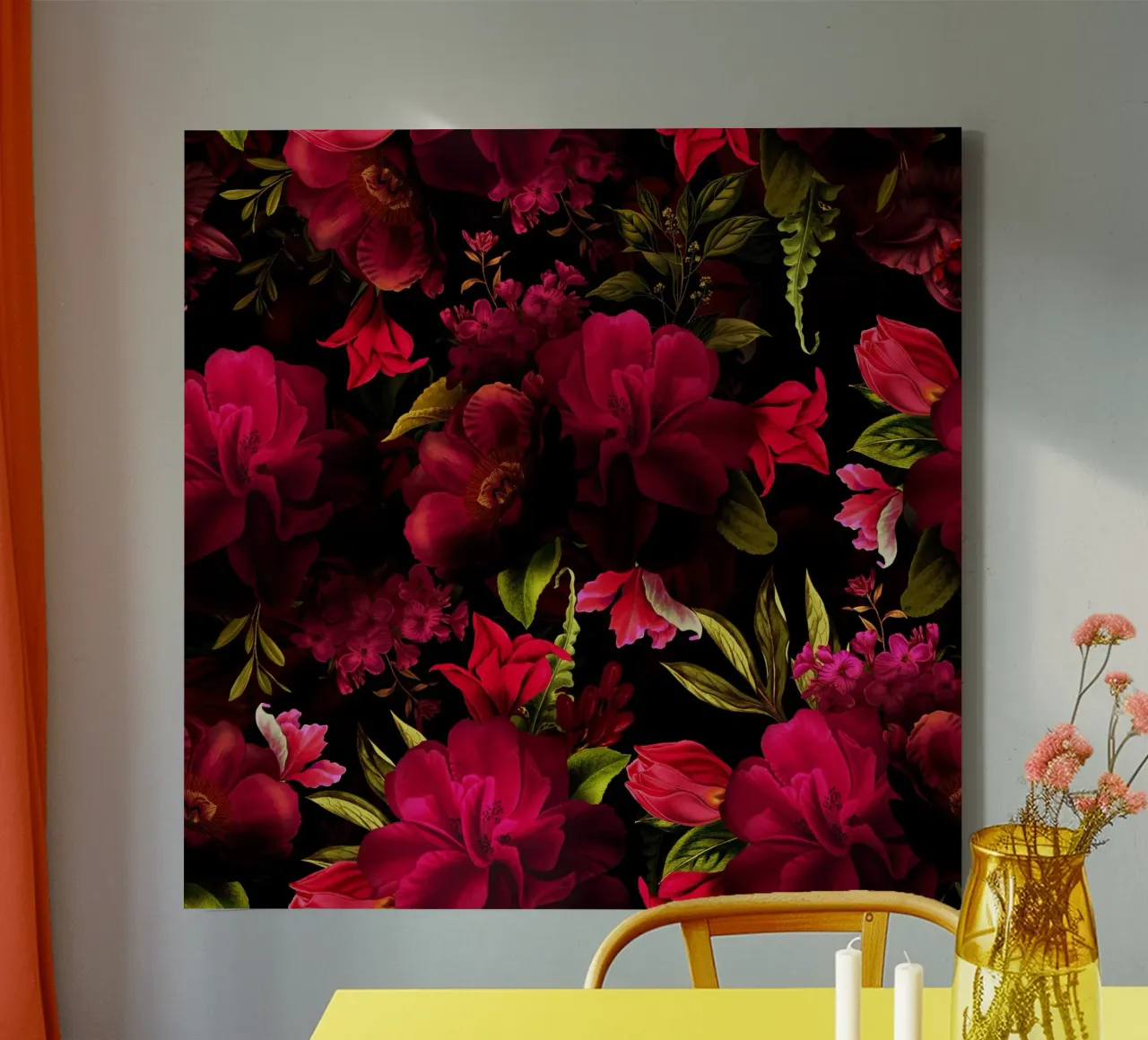 Scuro Moody Borgogna Midnight Vintage Fiori Giardino tela con Cornice a cassetta da Flower Garden - Uta Naumann