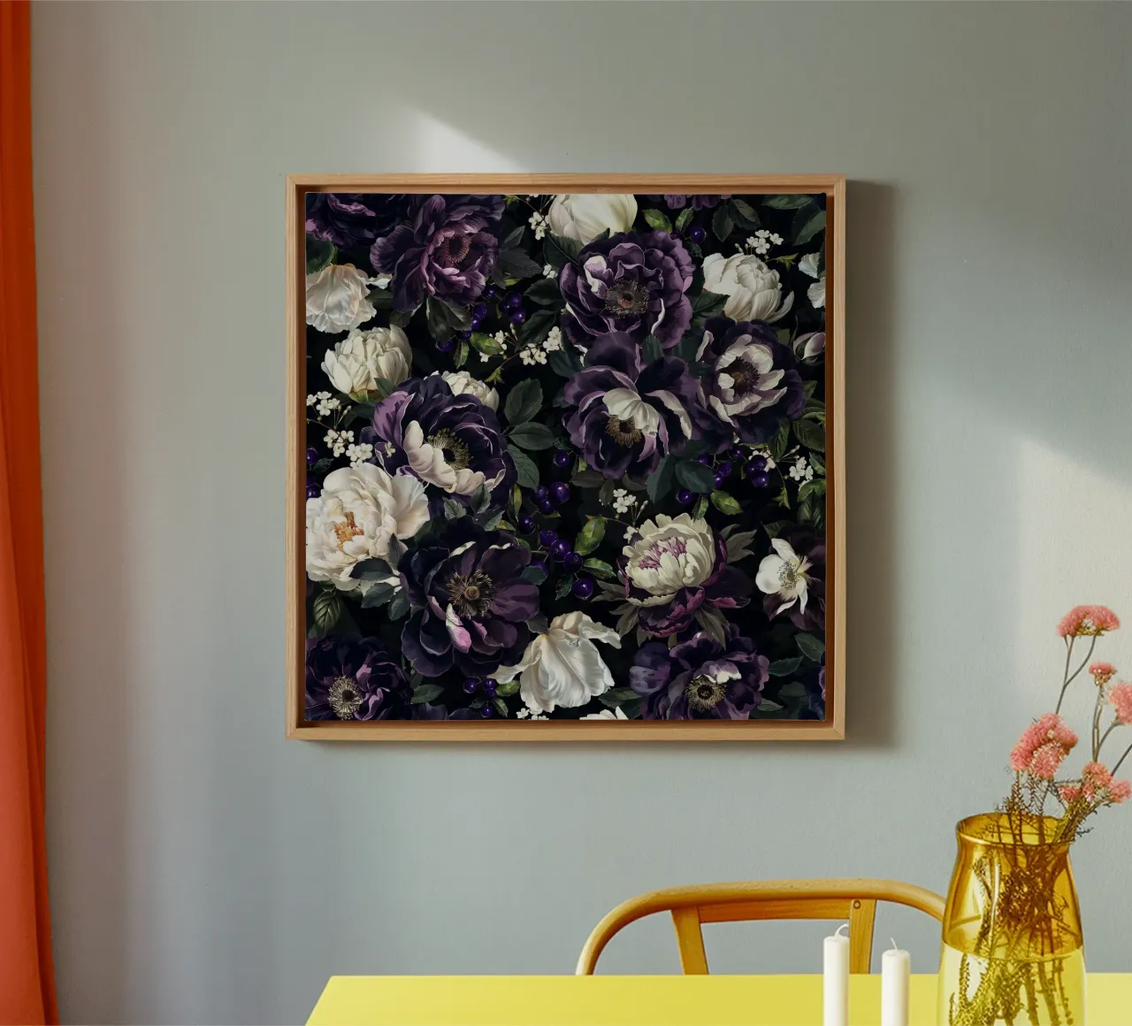 Donkerpaars en witte vintage rozentuin canvas met Baklijst van Flower Garden - Uta Naumann