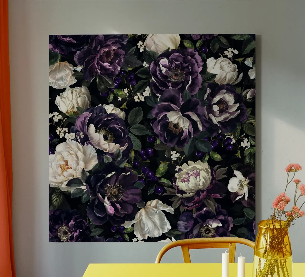 Donkerpaars en witte vintage rozentuin canvas met Baklijst van Flower Garden - Uta Naumann