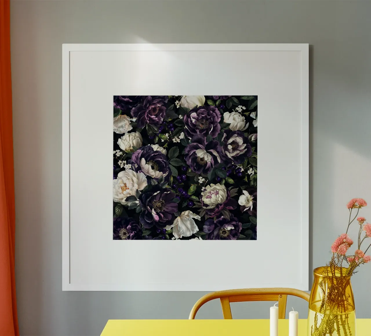 Roseto vintage viola scuro e bianco poster con telaio in plastica da Flower Garden - Uta Naumann