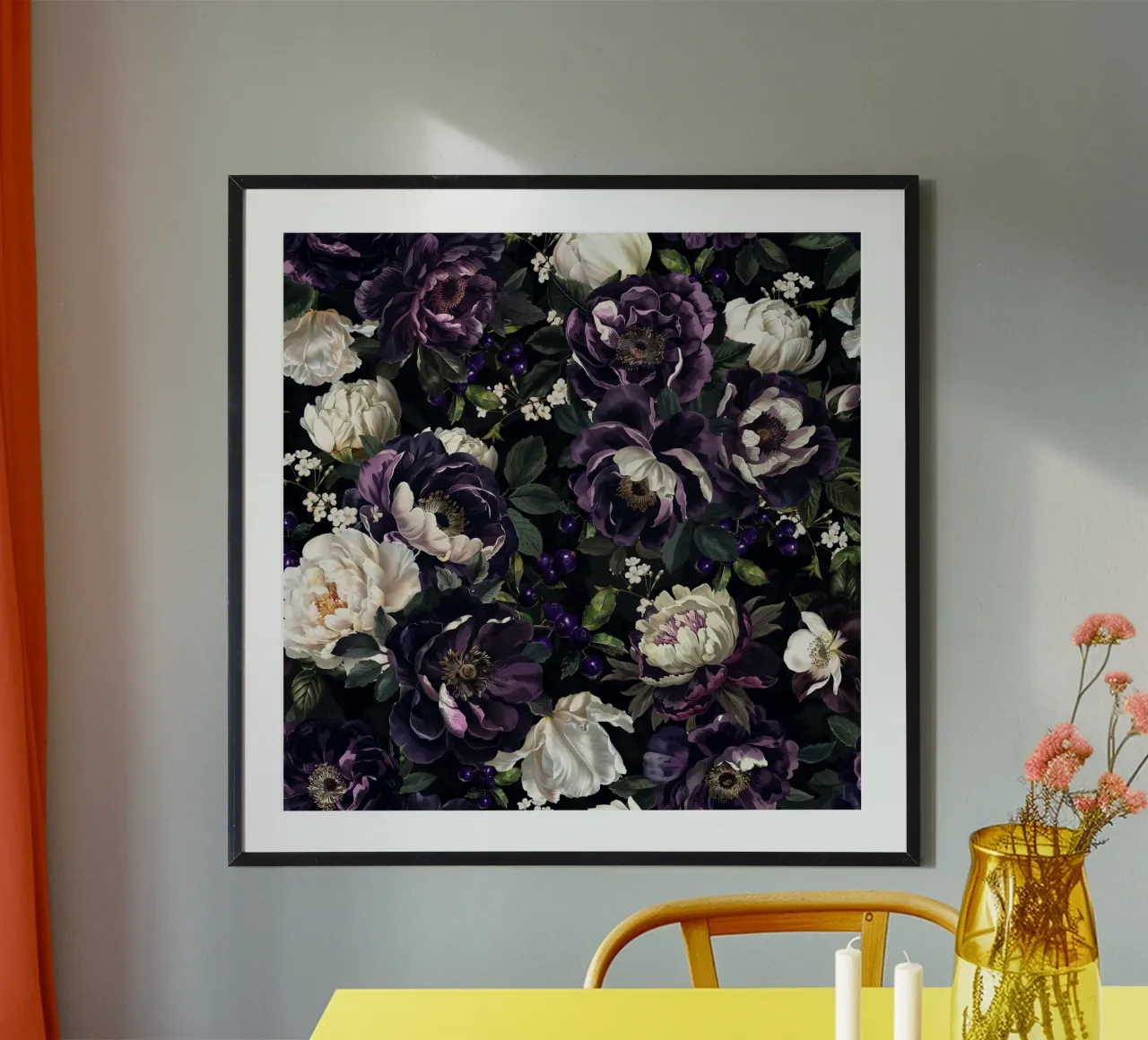 Roseto vintage viola scuro e bianco poster con telaio in plastica da Flower Garden - Uta Naumann