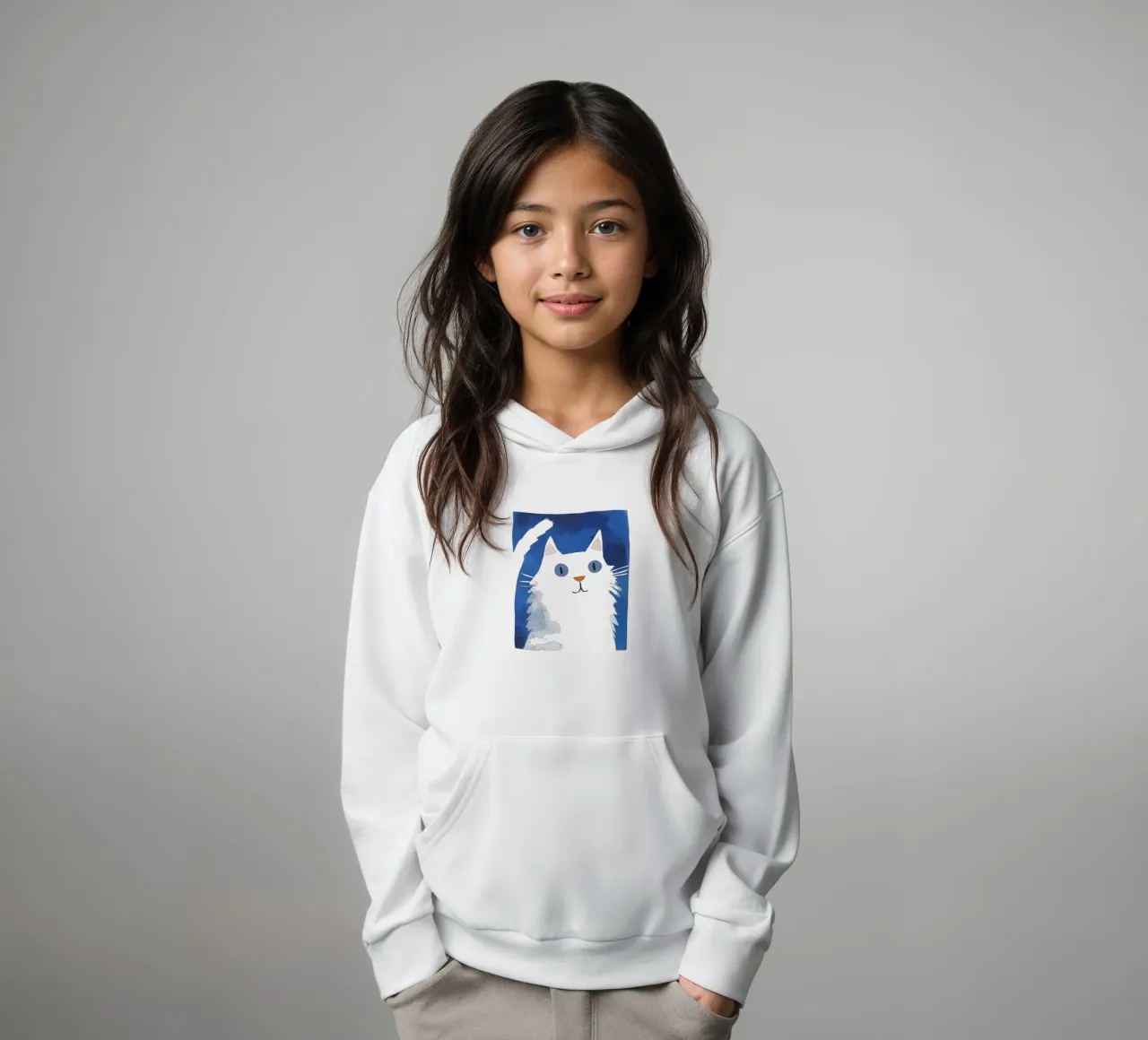Simpatico gatto bianco per bambini felpa bambino con cappuccio da Autofocus