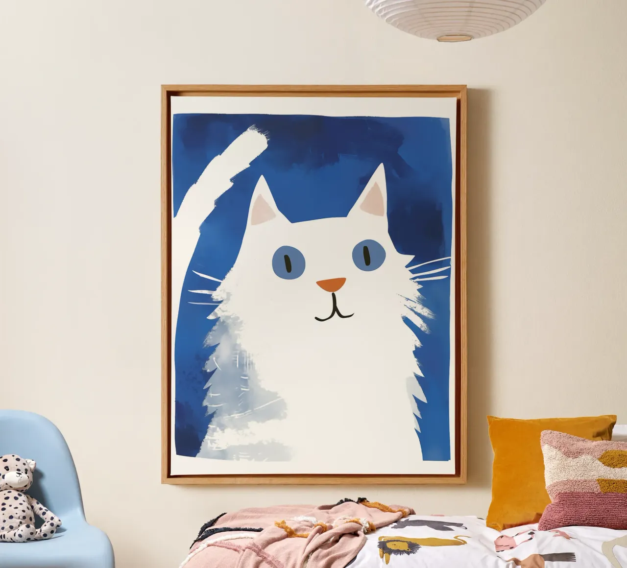 Simpatico gatto bianco per bambini tela con Cornice a cassetta da Autofocus