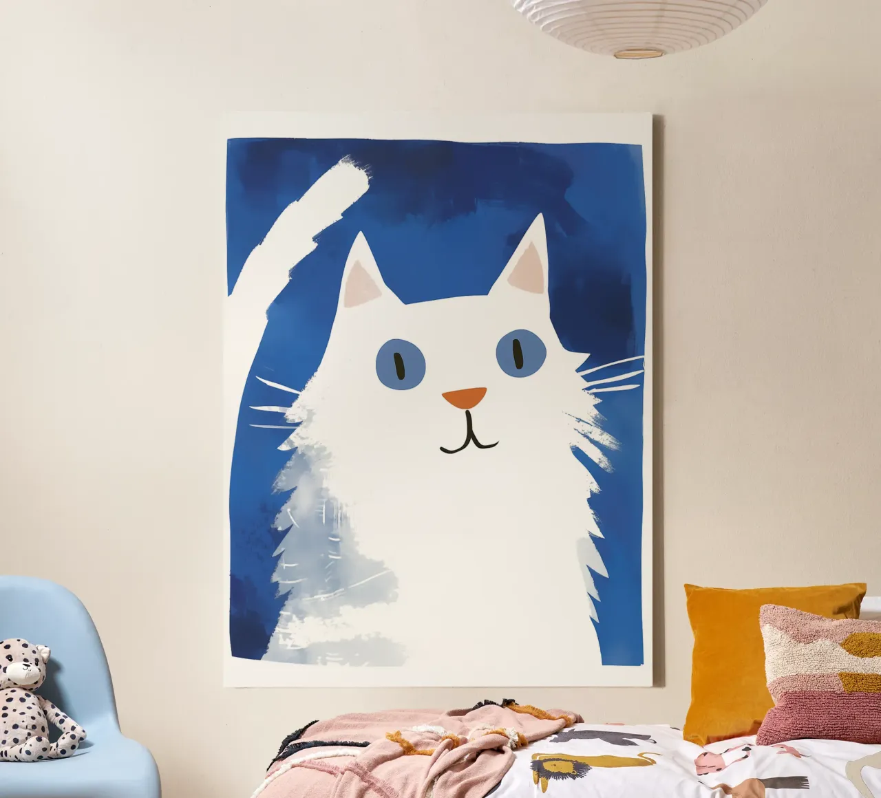 Simpatico gatto bianco per bambini tela con Cornice a cassetta da Autofocus