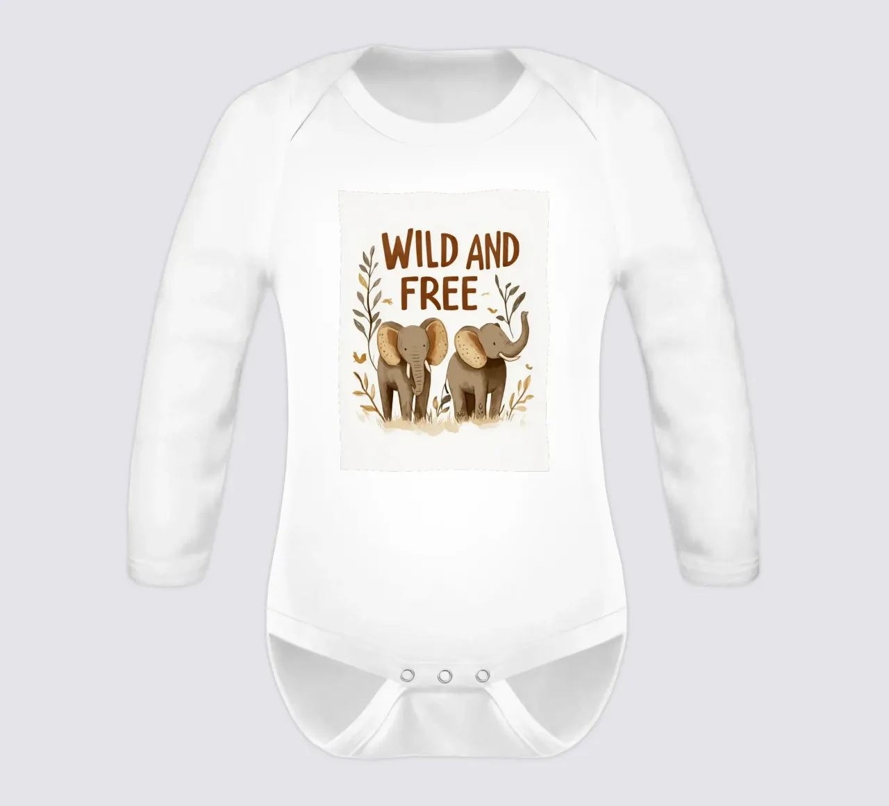 Wild And Free (Elephants) long-sleeve baby romper by treechild