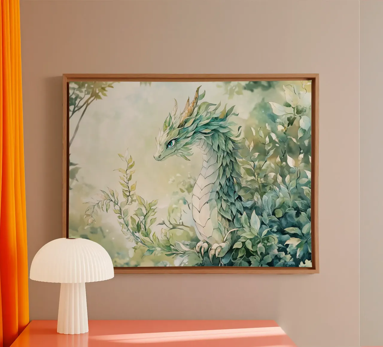 Smaragddrache: Hüter der Natur Leinwand mit Schattenfugenrahmen von Théïa's Fantasia World