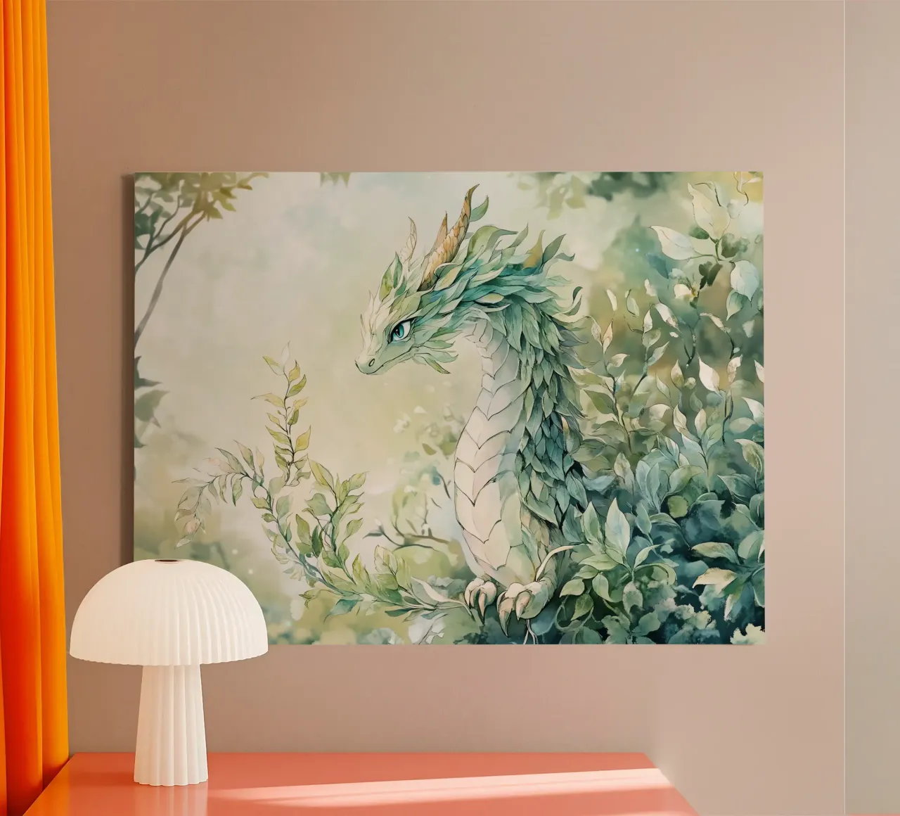 Smaragddrache: Hüter der Natur Leinwand mit Schattenfugenrahmen von Théïa's Fantasia World