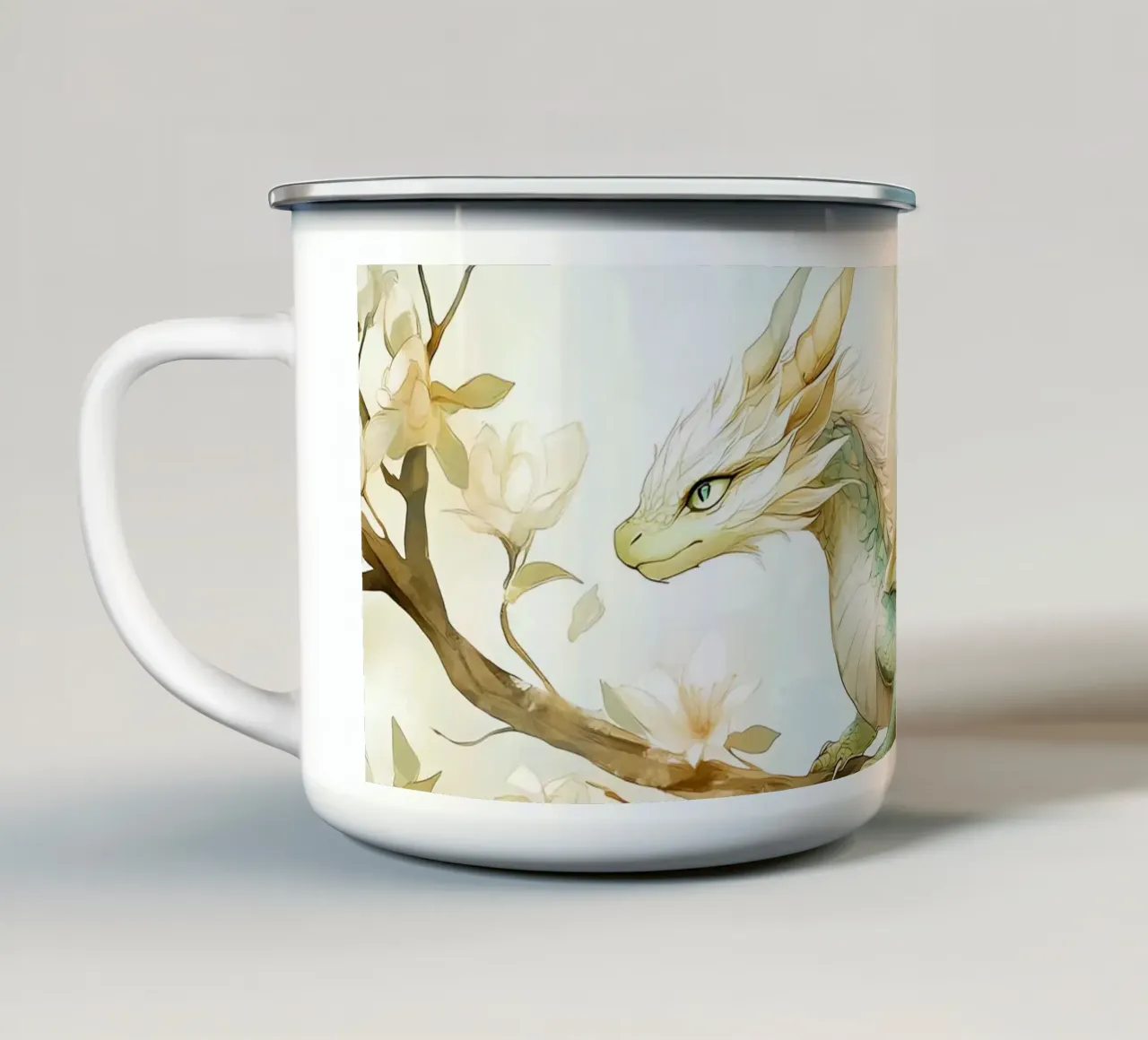 Drago di smeraldo: guardiano della natura tazza in smalto da Théïa's Fantasia World