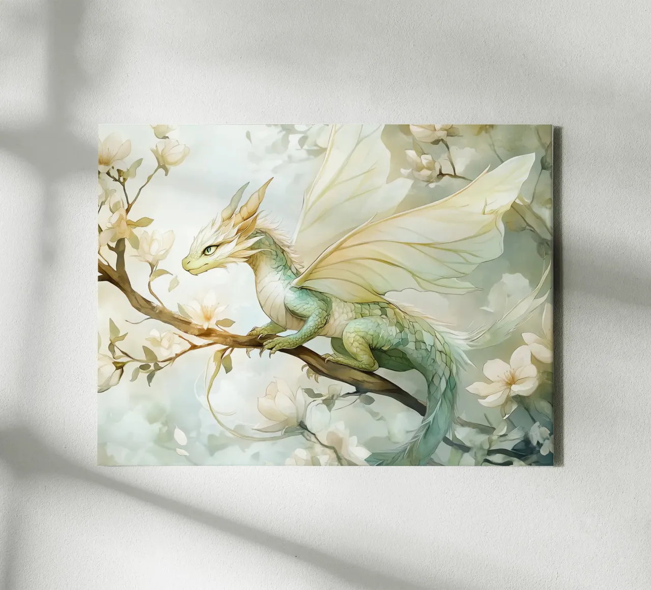 Smaragddrache: Hüter der Natur Leinwand mit Schattenfugenrahmen von Théïa's Fantasia World