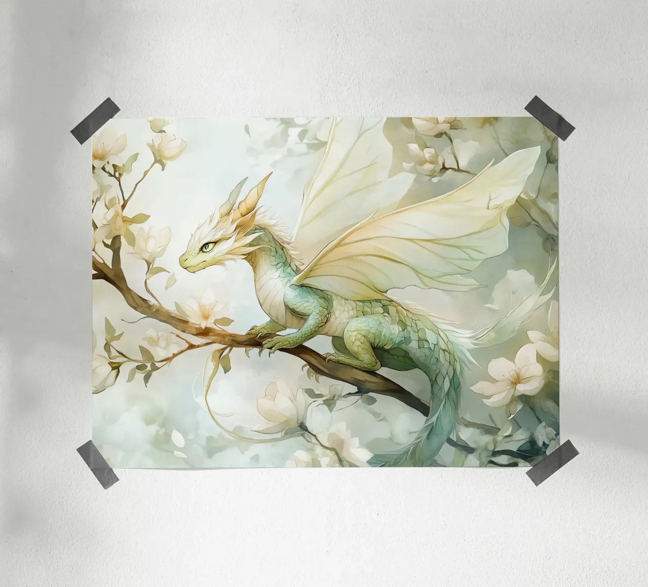 Smaragddrache: Hüter der Natur Poster mit Kunststoffrahmen von Théïa's Fantasia World