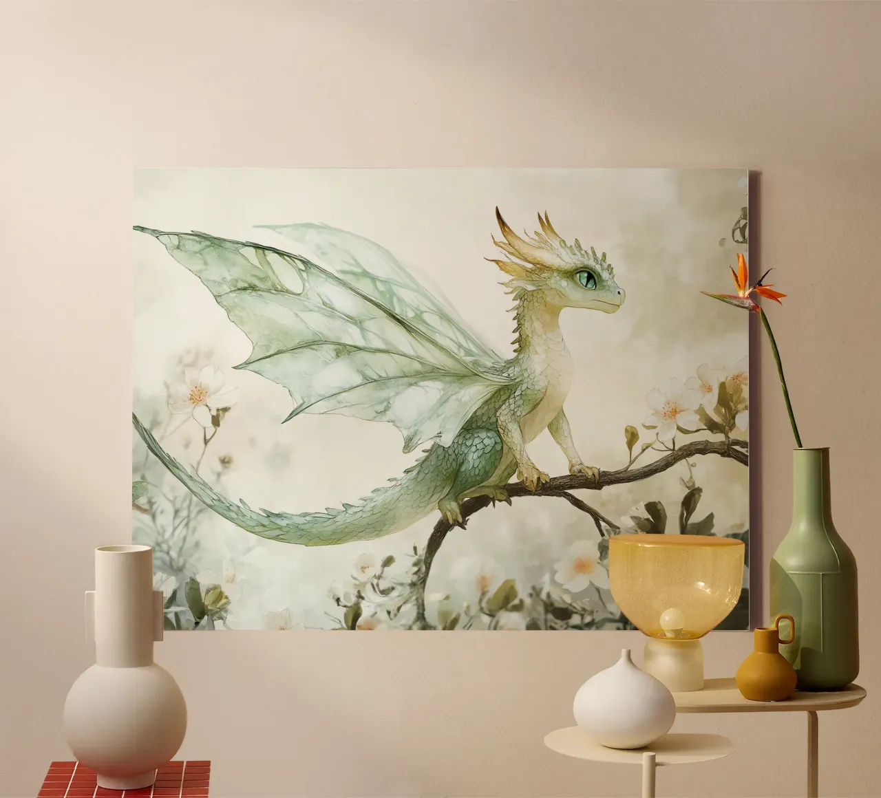 Smaragddrache: Hüter der Natur Leinwand mit Schattenfugenrahmen von Théïa's Fantasia World