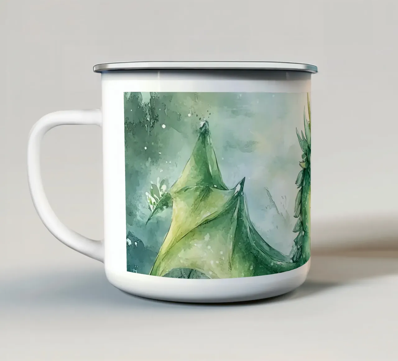 Smaragddrache: Hüter der Natur Emaille Tasse von Théïa's Fantasia World