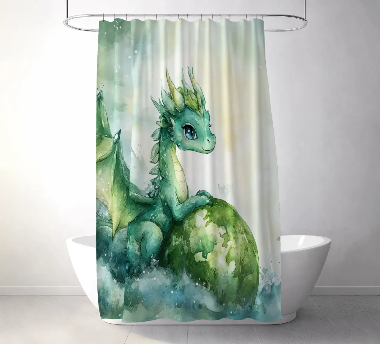 Smaragddrache: Hüter der Natur Duschvorhang von Théïa's Fantasia World