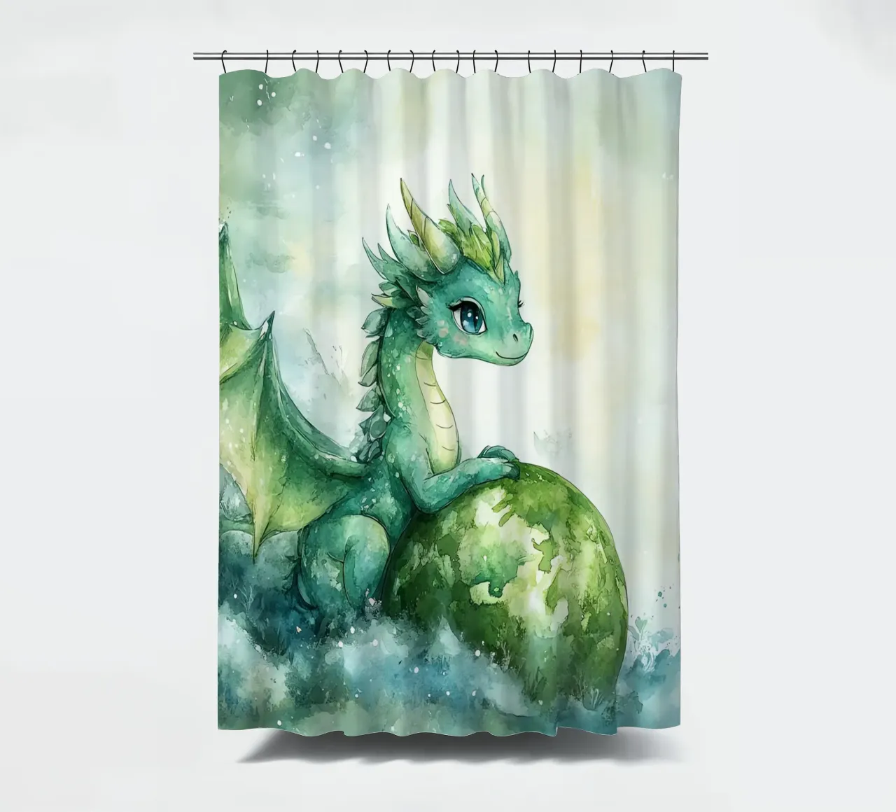 Smaragddrache: Hüter der Natur Duschvorhang von Théïa's Fantasia World