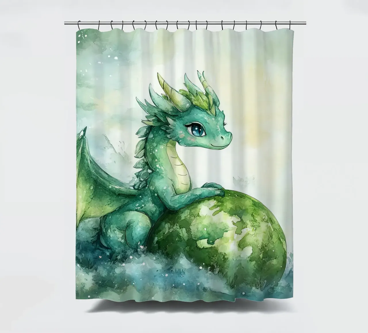 Smaragddrache: Hüter der Natur Duschvorhang von Théïa's Fantasia World