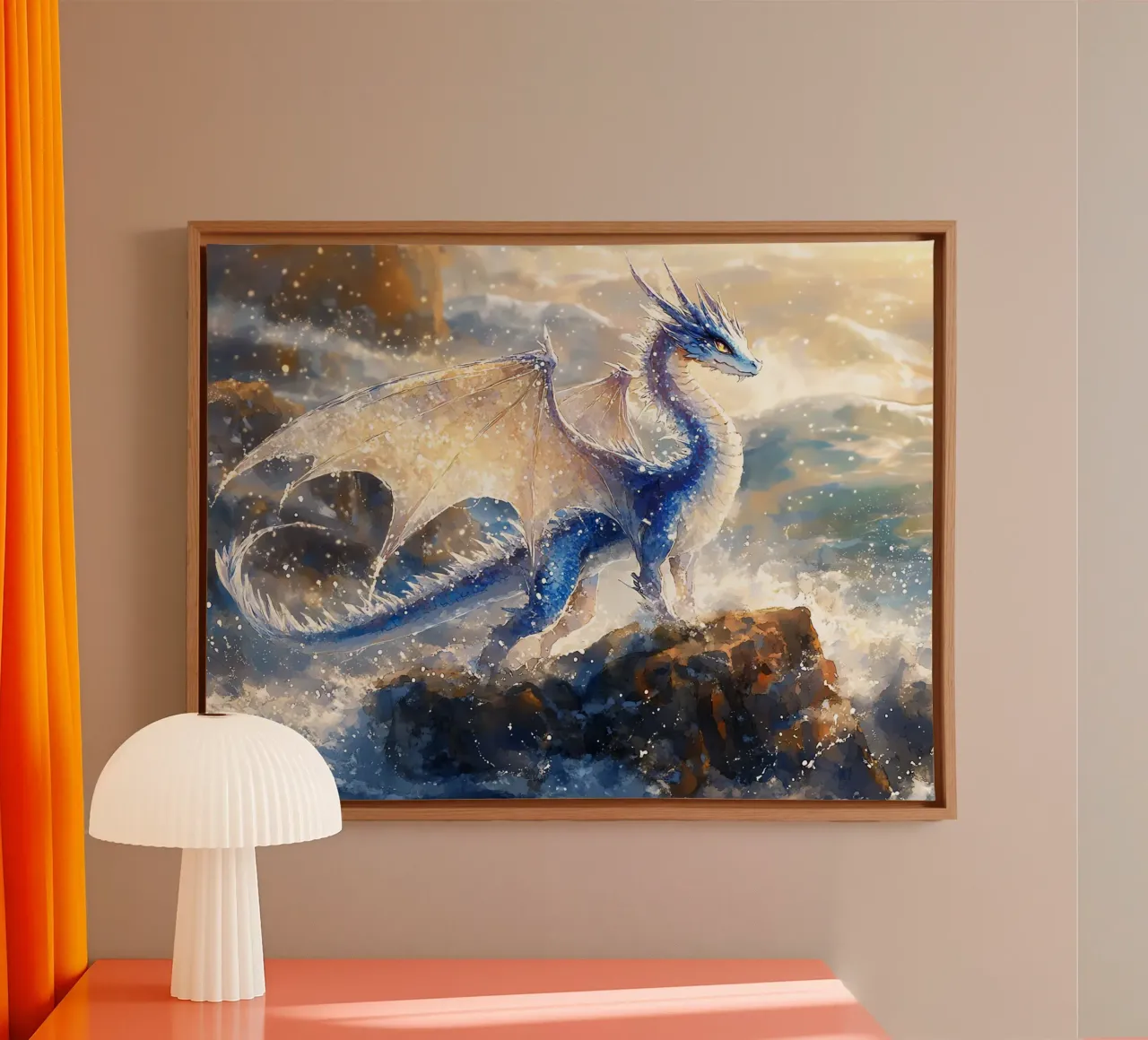 Der Atem des Wasserdrachens Leinwand mit Schattenfugenrahmen von Théïa's Fantasia World