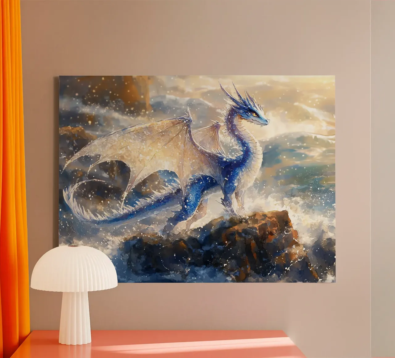 Der Atem des Wasserdrachens Leinwand mit Schattenfugenrahmen von Théïa's Fantasia World