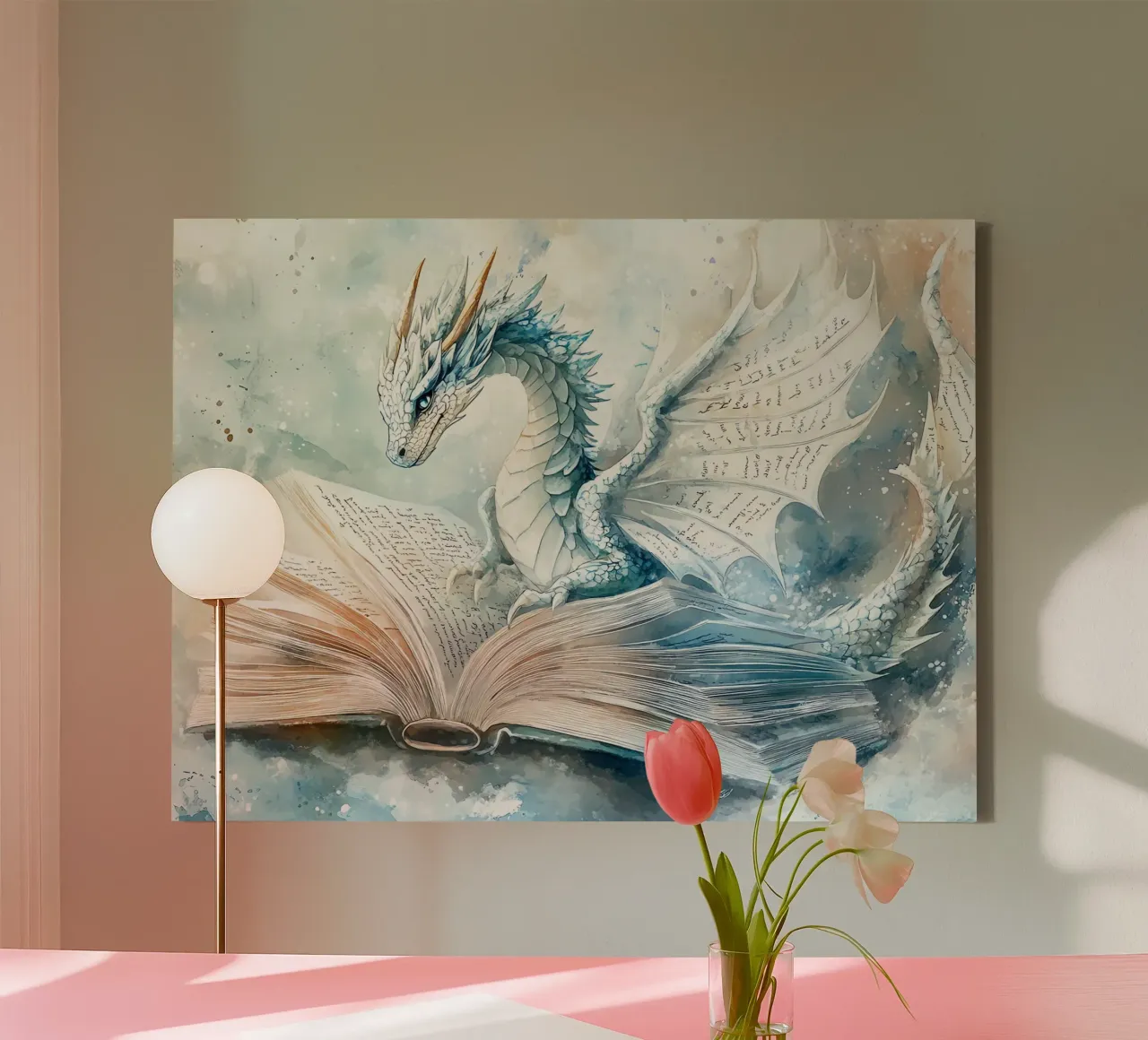 The Guardian of Books: Dragon of Wisdom canvas with Floater frame by Théïa's Fantasia World