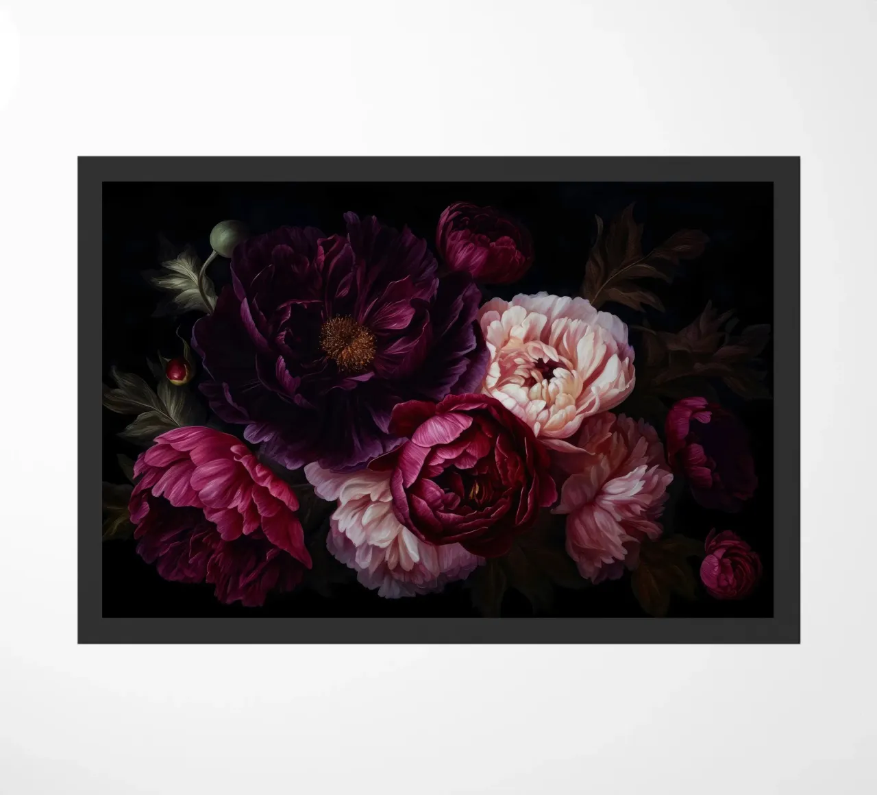 Bouquet vintage di peonie rosa e bordeaux in grassetto zerbino da Flower Garden - Uta Naumann