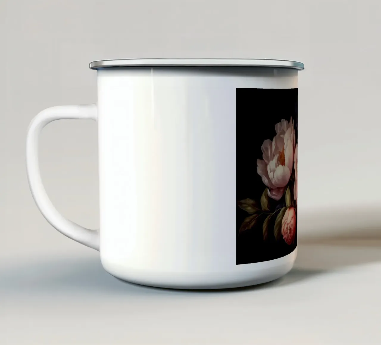 Bouquet di Peach dipinto a mano di peonie mistiche vintage tazza in smalto da Flower Garden - Uta Naumann