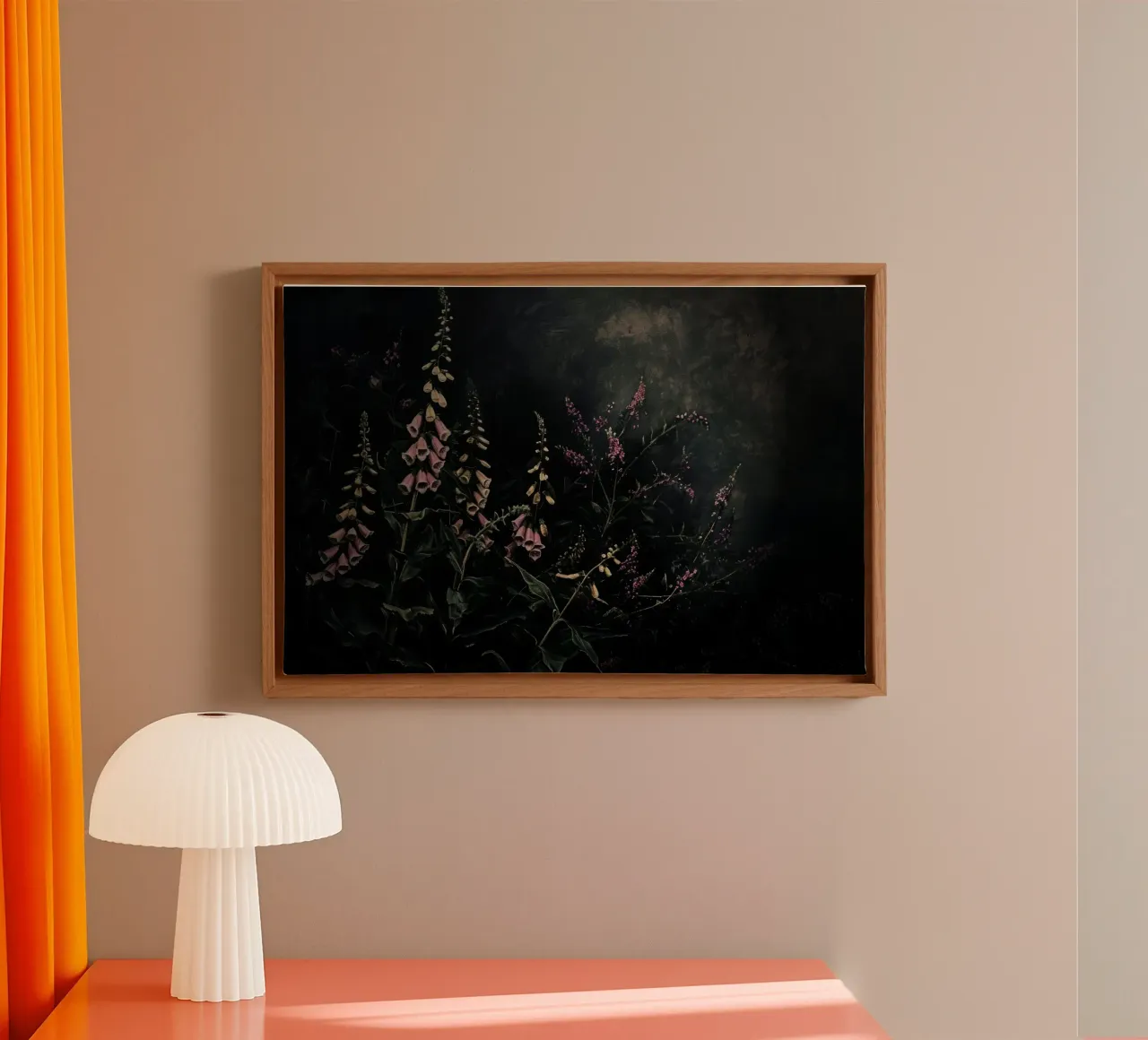 Middernacht Vintage tuin met handgeschilderde roze vingerhoedskruid canvas met Baklijst van Flower Garden - Uta Naumann