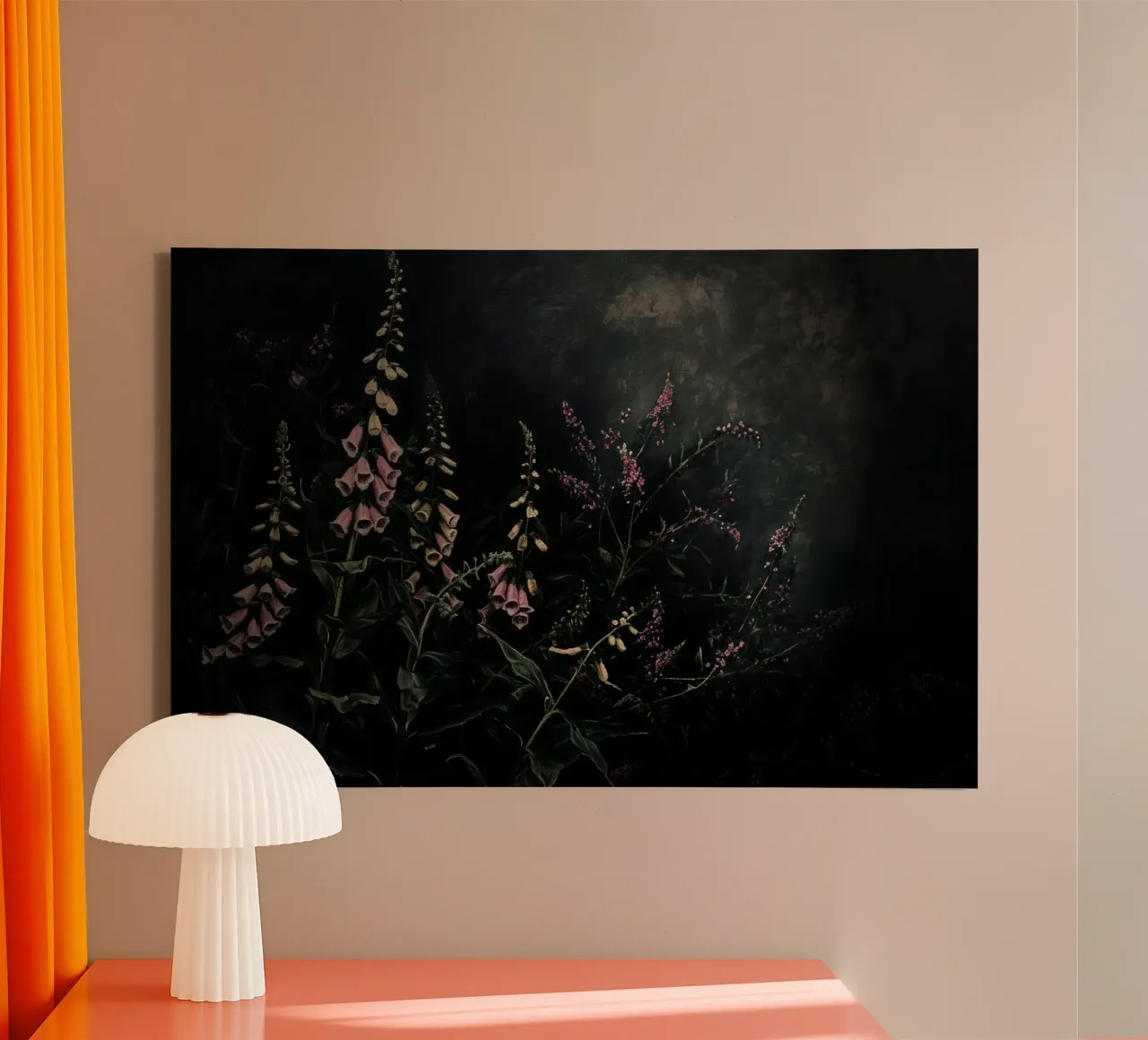 Middernacht Vintage tuin met handgeschilderde roze vingerhoedskruid canvas met Baklijst van Flower Garden - Uta Naumann
