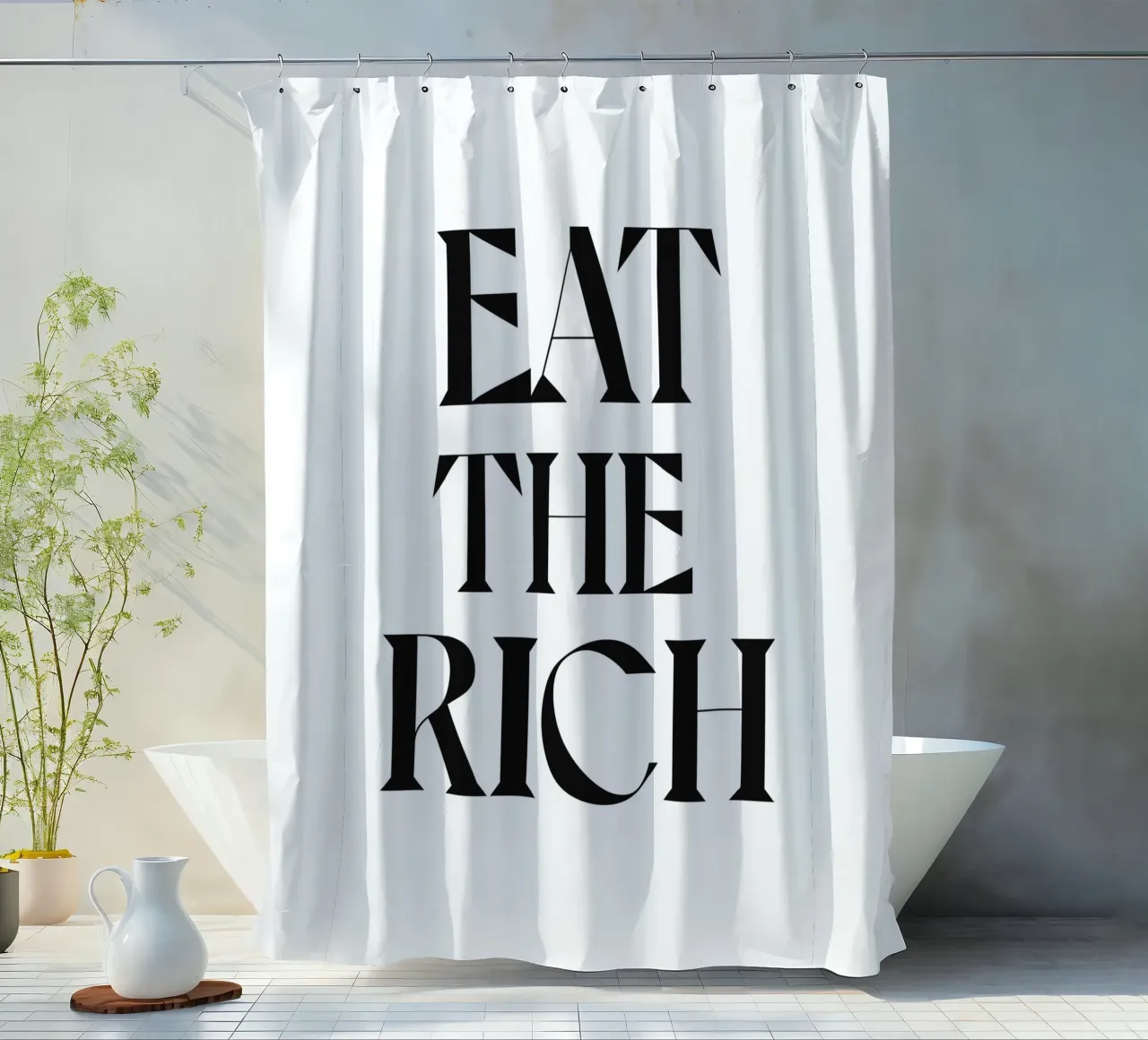 COMERSE A LOS RICOS cortina de baño de n.4