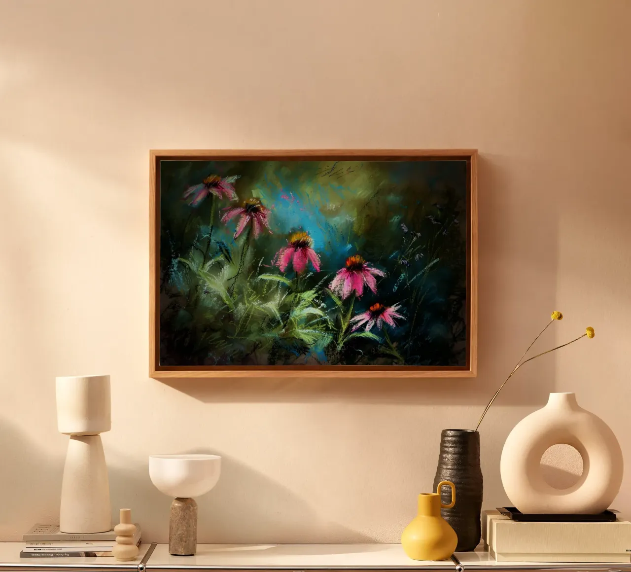 Middernacht Mystieke Bloementuin canvas met Baklijst van Flower Garden - Uta Naumann