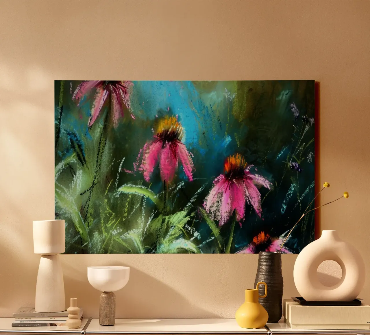 Middernacht Mystieke Bloementuin canvas met Baklijst van Flower Garden - Uta Naumann