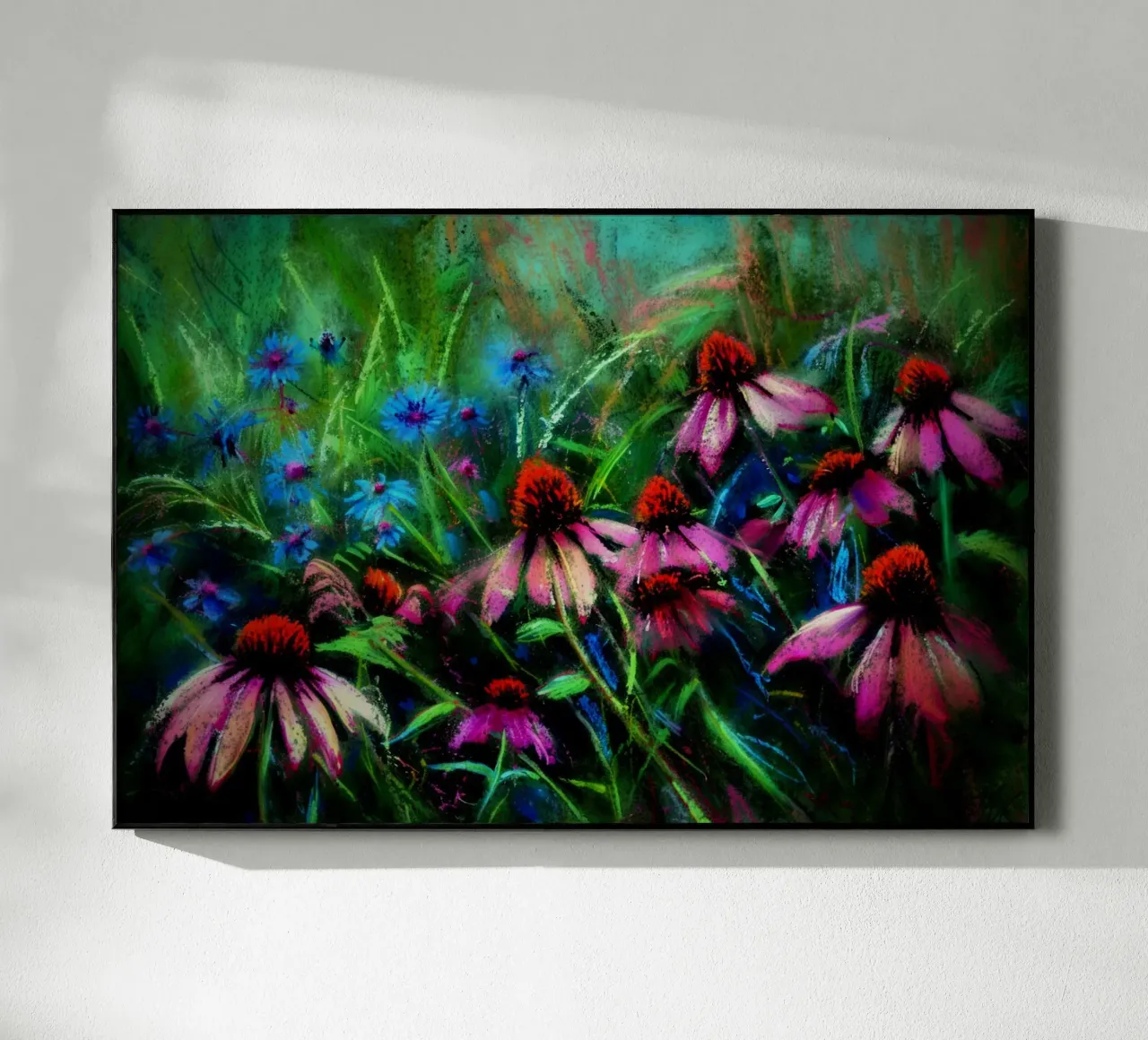 Dark Hand Painted Moody Flower Meadow acrylic glass by Flower Garden - Uta Naumann