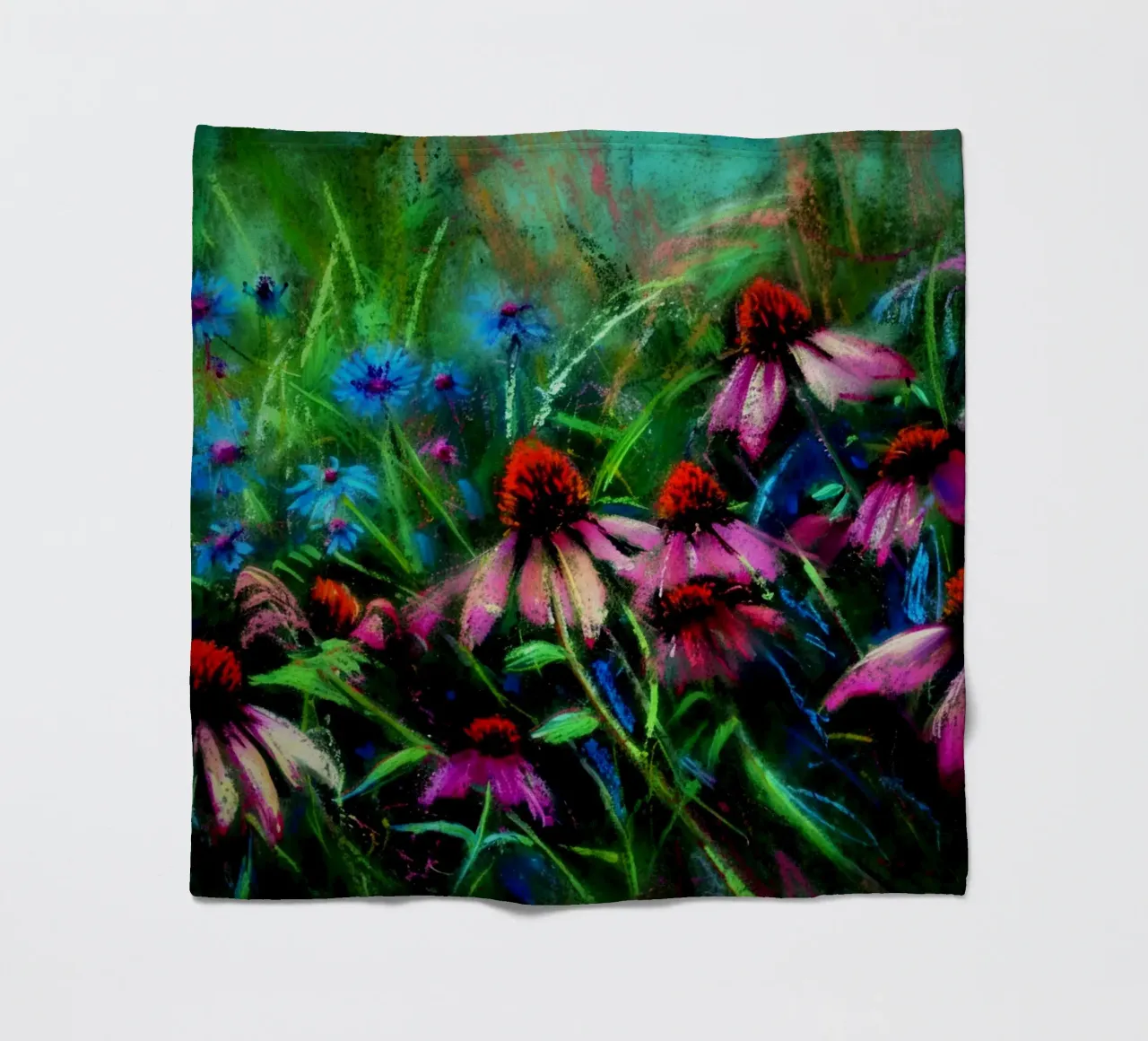 Dark Hand Painted Moody Flower Meadow fleece blanket by Flower Garden - Uta Naumann
