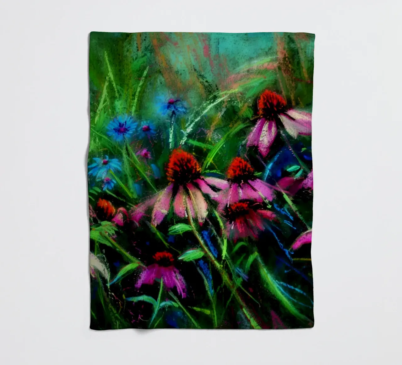 Dark Hand Painted Moody Flower Meadow fleece blanket by Flower Garden - Uta Naumann