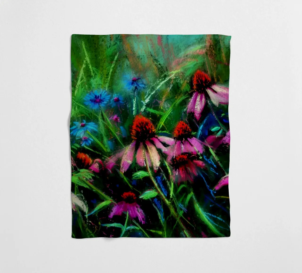 Dark Hand Painted Moody Flower Meadow fleece blanket by Flower Garden - Uta Naumann