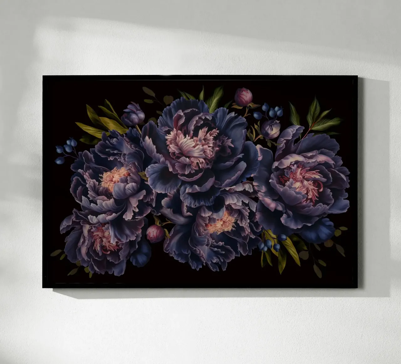 Giardino di peonie gotiche dipinte a mano in viola e borgogna poster con telaio in legno da Flower Garden - Uta Naumann