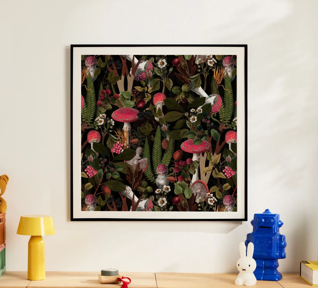 Vintage Fungo mistico scuro Foresta di mezzanotte poster con telaio in alluminio da Flower Garden - Uta Naumann