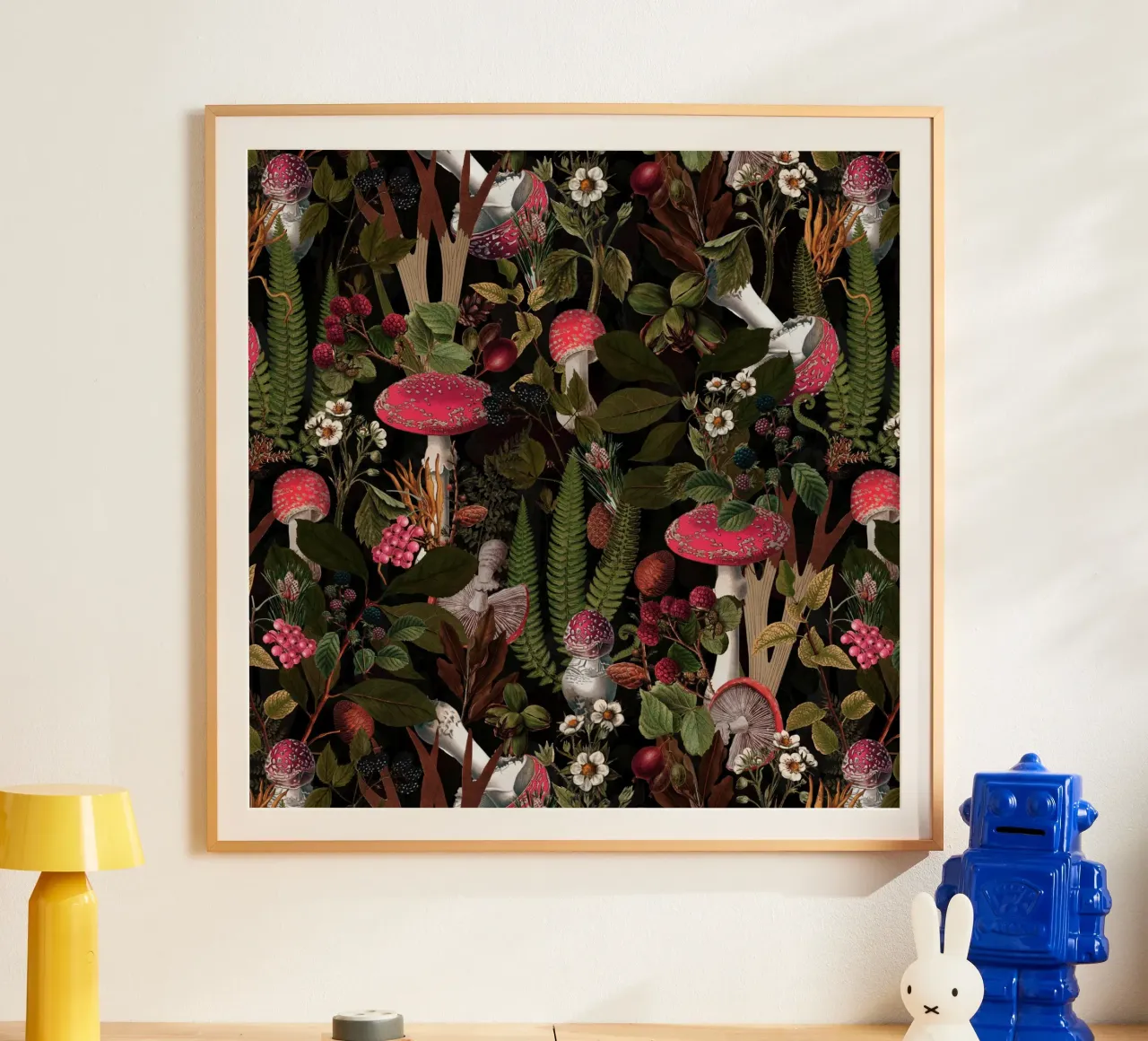 Vintage Fungo mistico scuro Foresta di mezzanotte poster con telaio in alluminio da Flower Garden - Uta Naumann