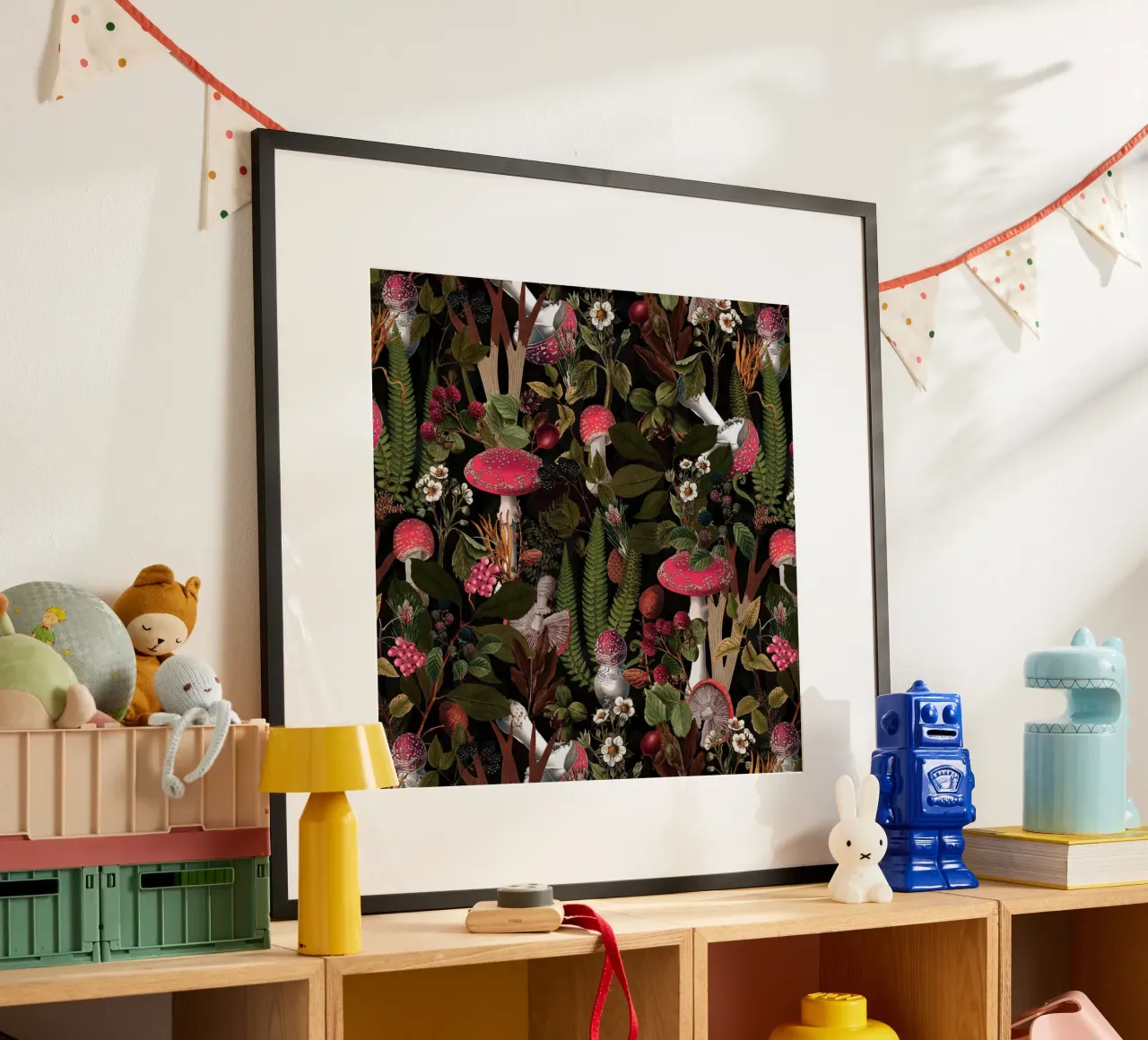 Vintage Fungo mistico scuro Foresta di mezzanotte poster con telaio in alluminio da Flower Garden - Uta Naumann
